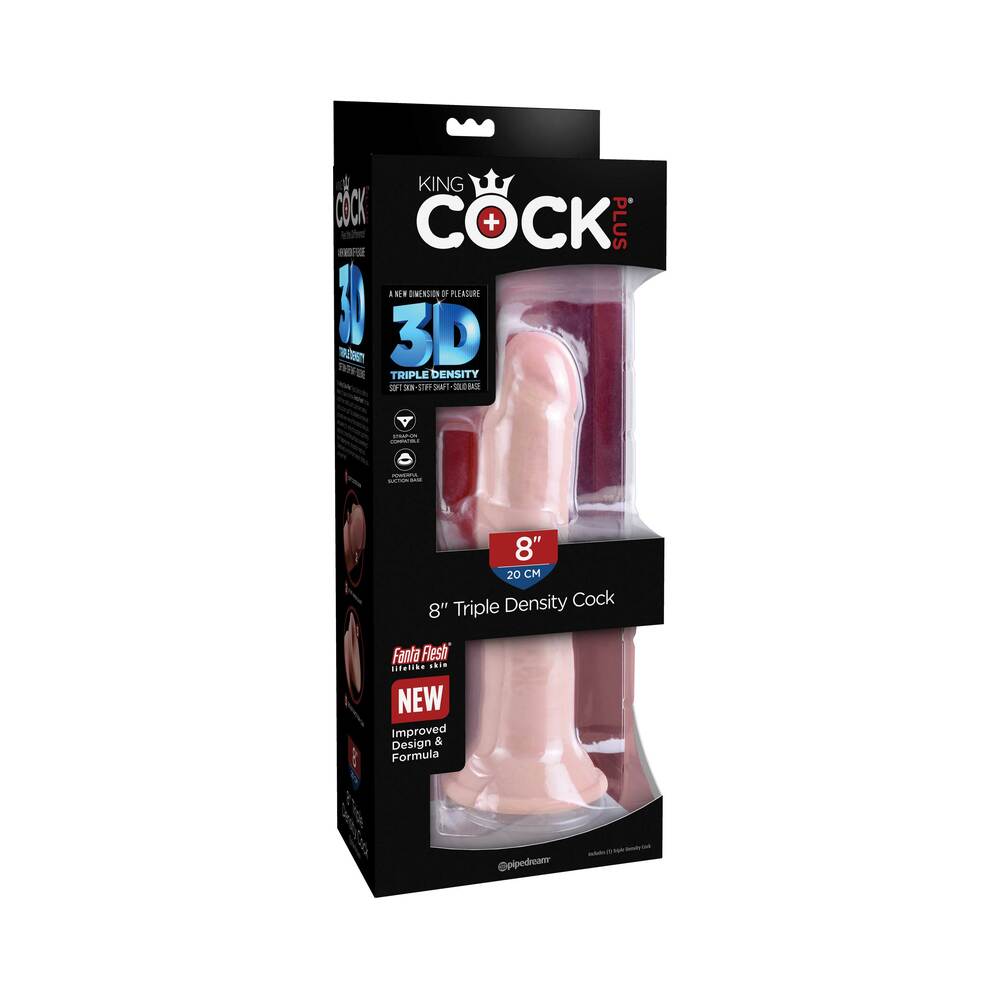 Pipedream King Cock Plus 8 in. Triple Density Cock Realistic Dildo With Suction Cup Beige - Red Garter