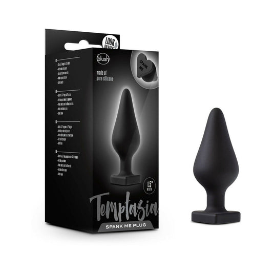 Blush Temptasia ''Spank Me'' Silicone Anal Plug with Heart-Shaped Base Black - Red Garter