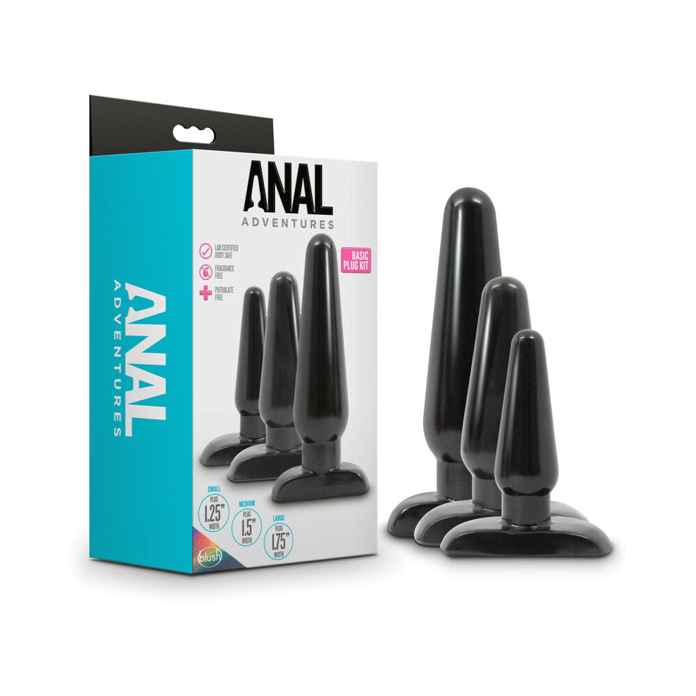 Blush Anal Adventures 3-Piece Basic Plug Kit Black - Red Garter