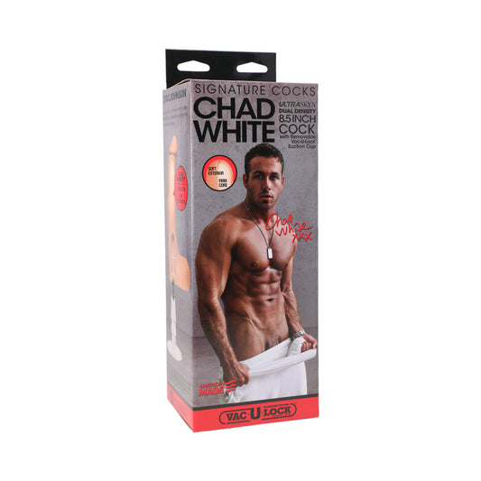 Signature Cocks - Chad White 8.5 Inch ULTRASKYN Cock with Removable Vac-U-Lock Suction Cup Vanilla - Red Garter