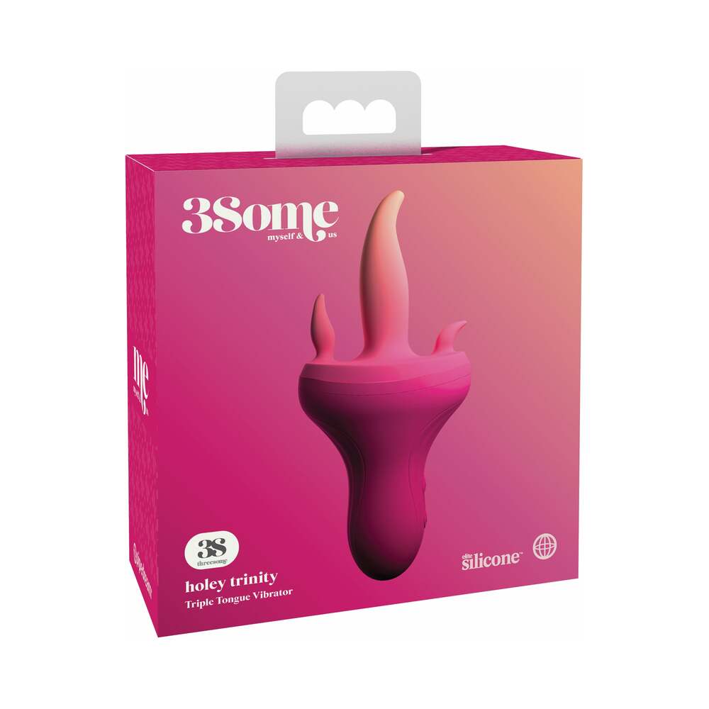Pipedream 3Some Holey Trinity Triple Tongue Vibrator Rechargeable Silicone Red - Red Garter