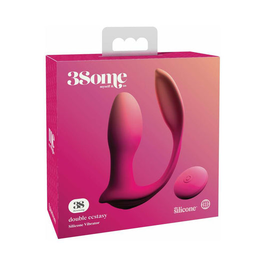 Pipedream 3Some Double Ecstasy Dual Stimulation Silicone Vibrator Red - Red Garter