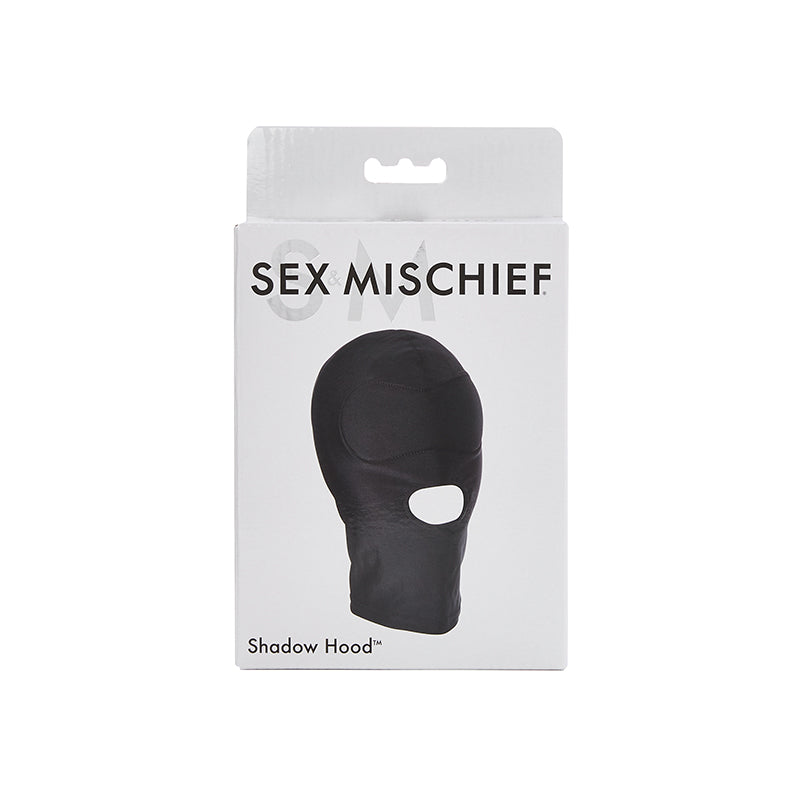 Sportsheets Sex & Mischief Shadow Hood Full-Head Mask with Open Mouth Black - Red Garter