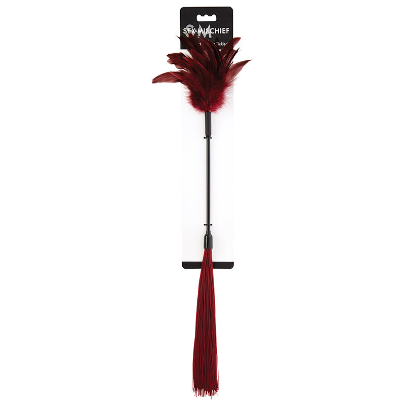 Sportsheets Sex & Mischief Shadow Feather Tickler Dual-Ended Flogger Burgundy - Red Garter