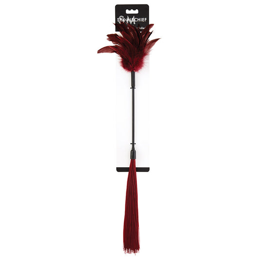Sportsheets Sex & Mischief Shadow Feather Tickler Dual-Ended Flogger Burgundy - Red Garter
