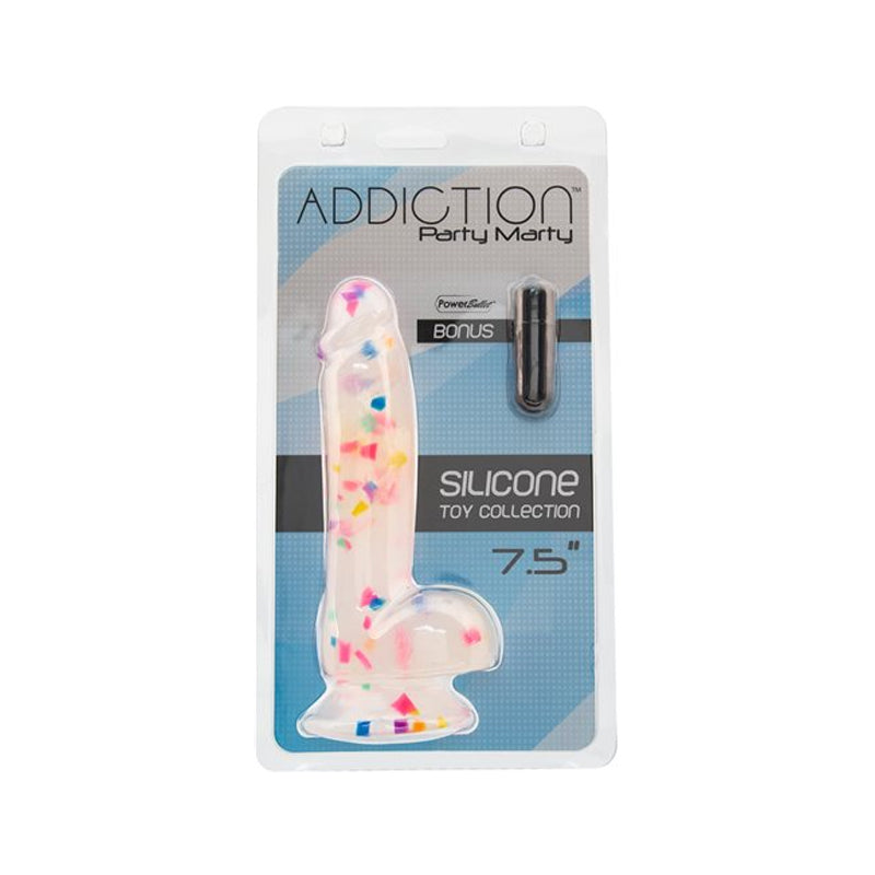 Addiction Silicone Toy Collection Party Marty 7.5 in. Dildo Frost Confetti - Red Garter