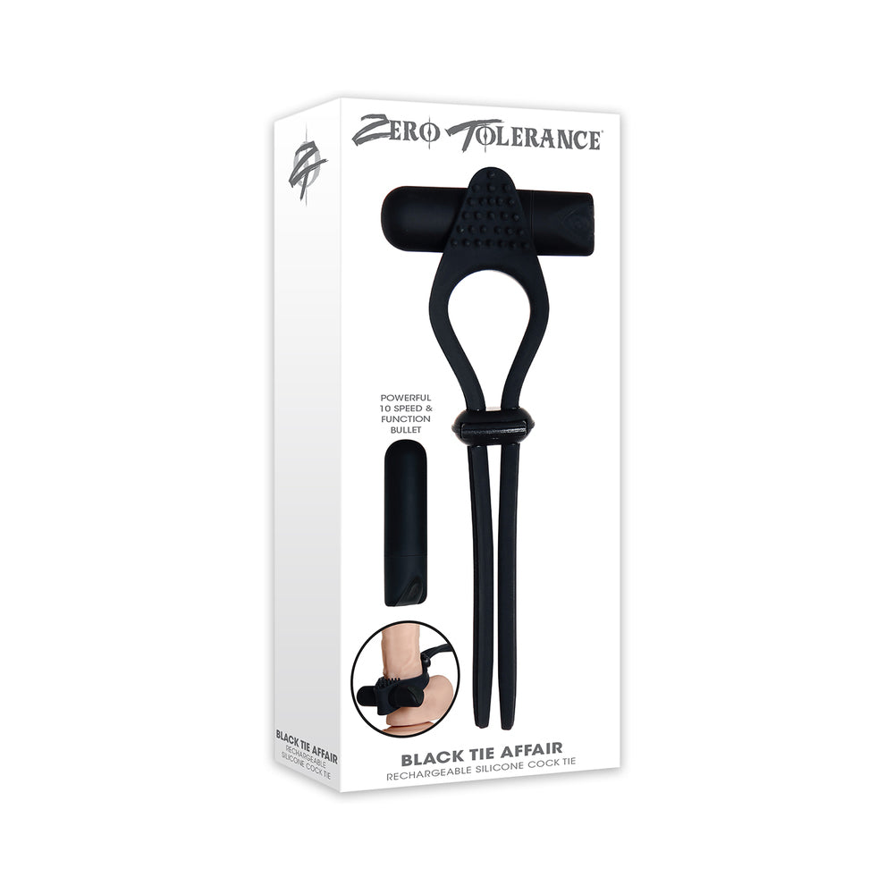 Zero Tolerance Black Tie Affair Rechargeable Silicone Cock Tie Cockring Black - Red Garter