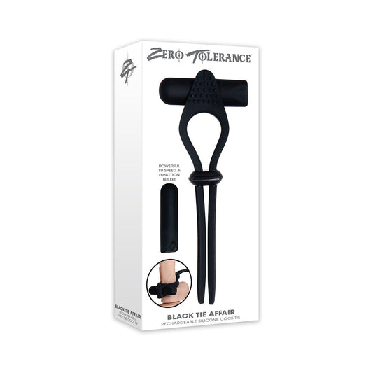 Zero Tolerance Black Tie Affair Rechargeable Silicone Cock Tie Cockring Black - Red Garter