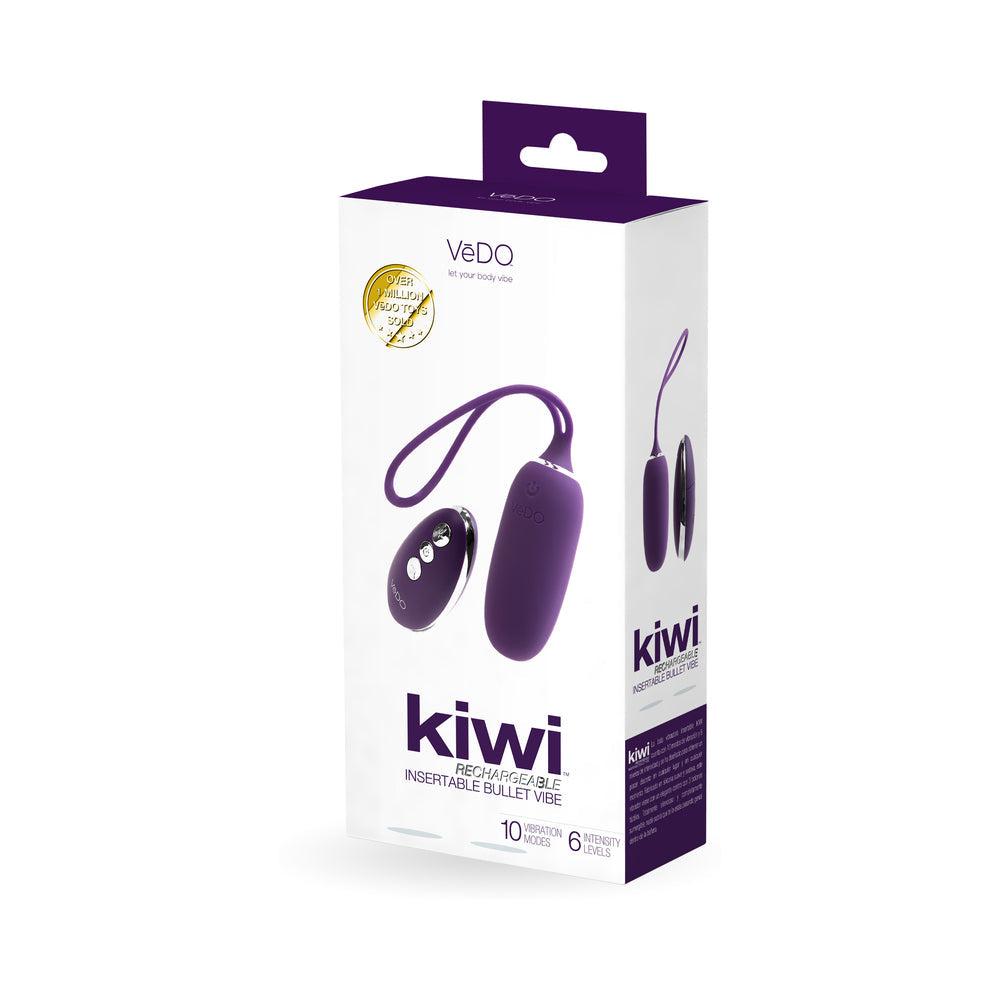 Vedo Kiwi Rechargeable Insertable Bullet Deep Purple - Red Garter