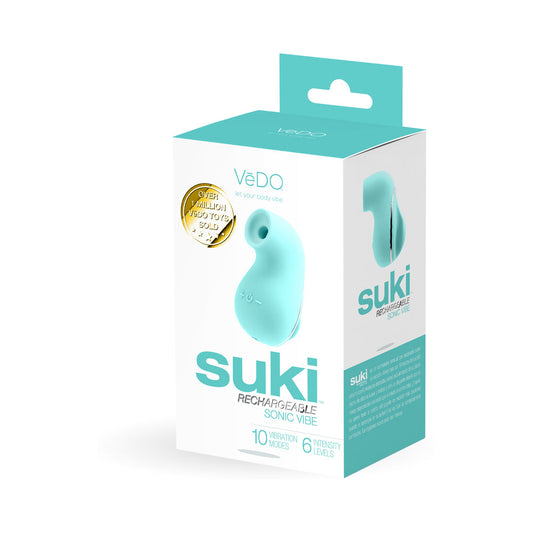 Vedo Suki Sonic Suction Rechargeable Vibrator Tease Me Turquoise - Red Garter