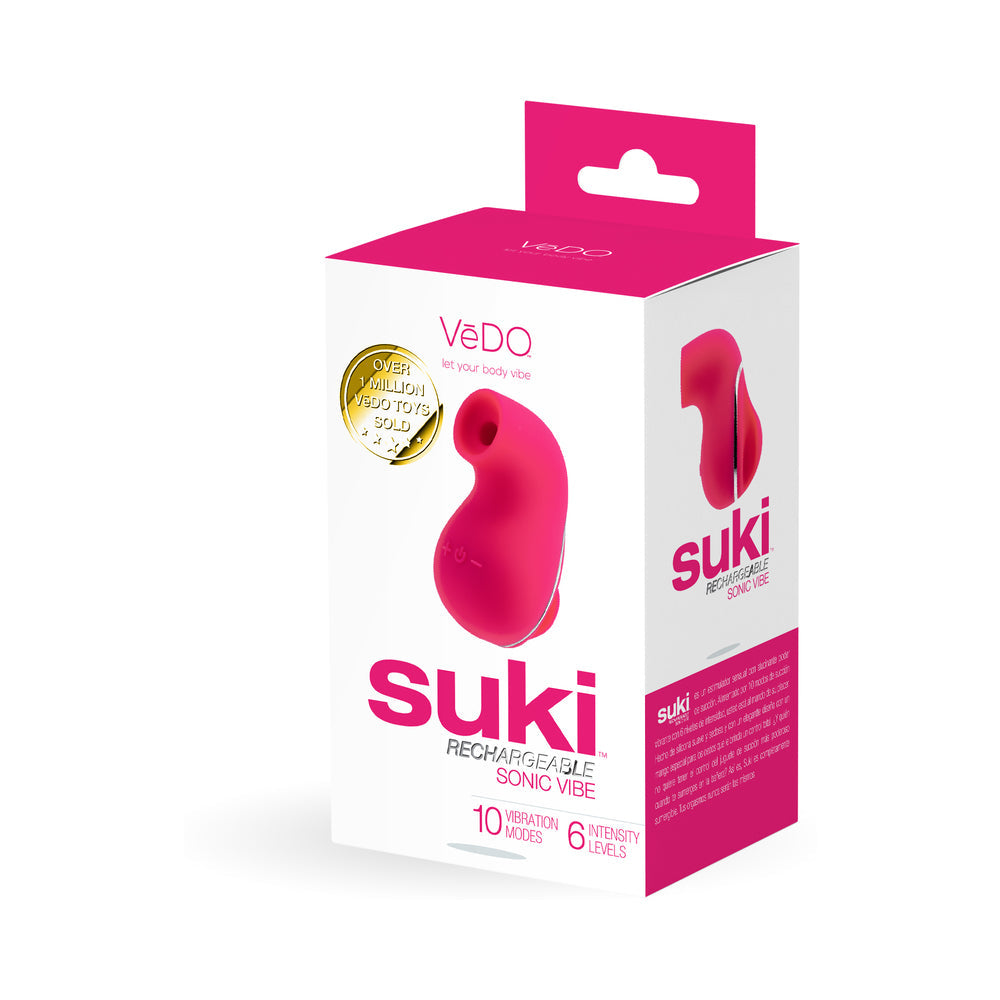 Suki Sonic Suction Rechargeable Vibrator Foxy Pink - Red Garter