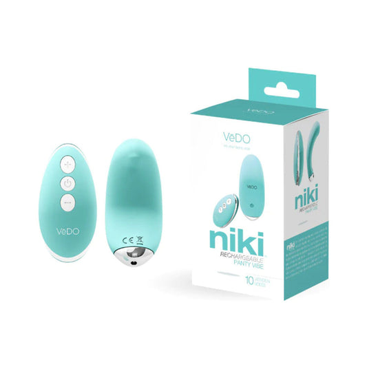 VeDO Niki Rechargeable Panty Vibe Tease Me Turquoise - Red Garter
