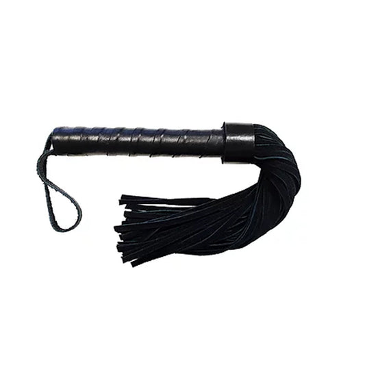 Short Suede Flogger with Leather Handle - BLACK - Red Garter
