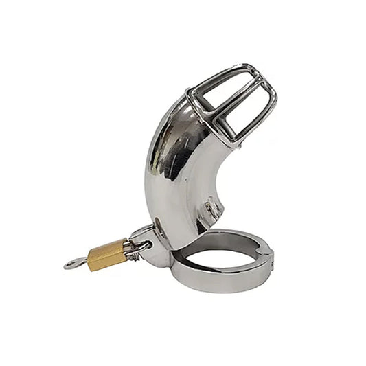 Stainless Cock Cage with Padlock – In Clamshell - Red Garter