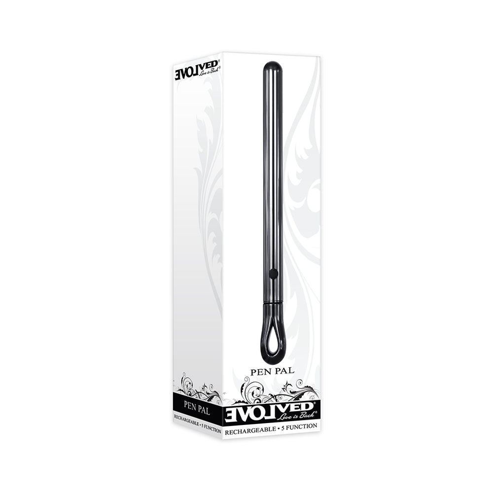 Evolved Pen Pal Rechargeable Metal Pen Vibrator Chrome - Red Garter