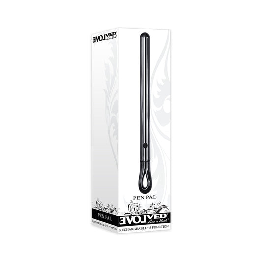 Evolved Pen Pal Rechargeable Metal Pen Vibrator Chrome - Red Garter