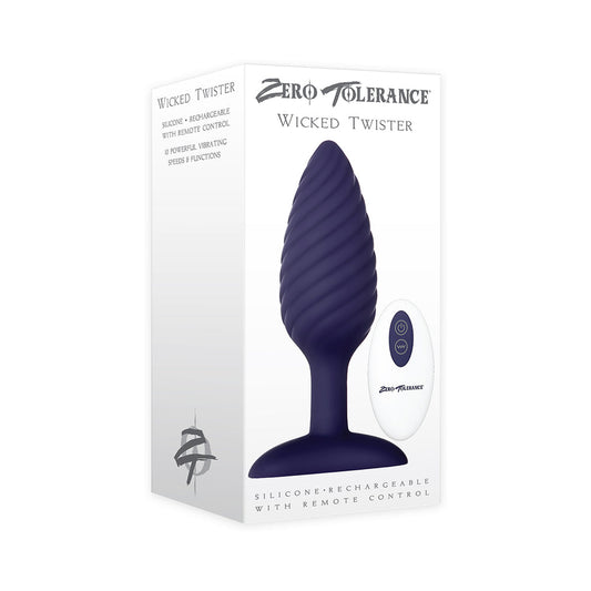 Zero Tolerance Wicked Twister Textured Vibrating Silicone Anal Plug Purple - Red Garter