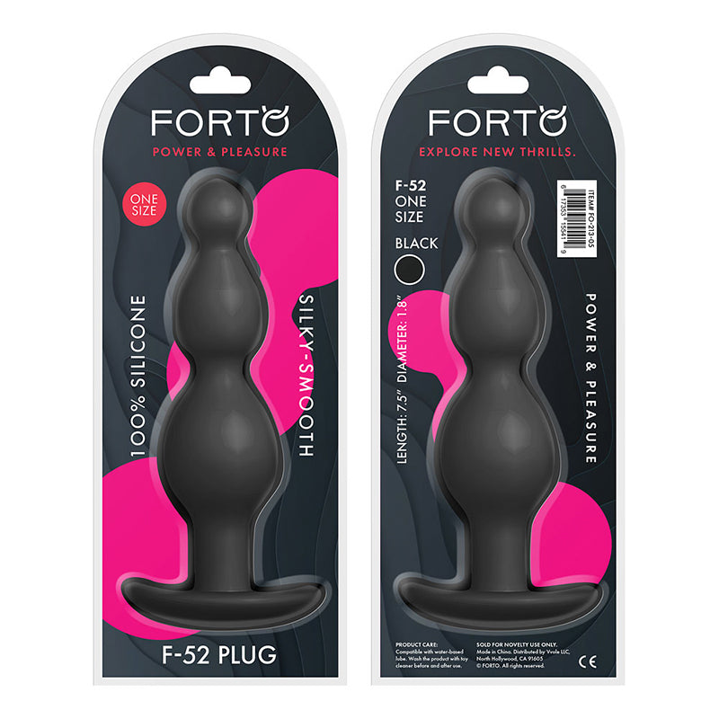 Forto F-52 Cone Beads Silicone Anal Plug Black - Red Garter