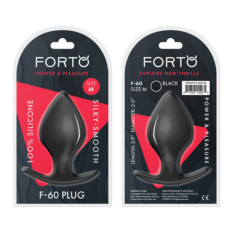 Forto F-60 Spade Silicone Anal Plug Medium Black - Red Garter