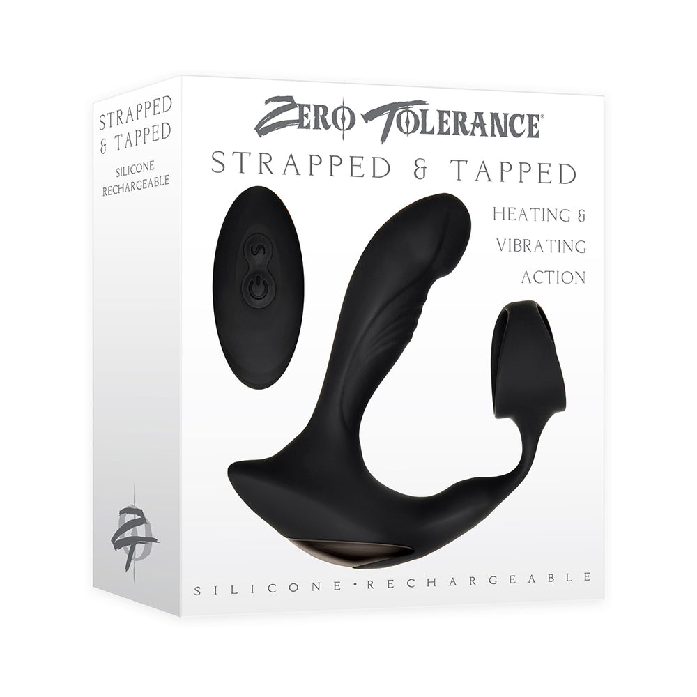 Zero Tolerance Strapped & Tapped Heating, Vibrating Prostate Massager, C-Ring Black - Red Garter