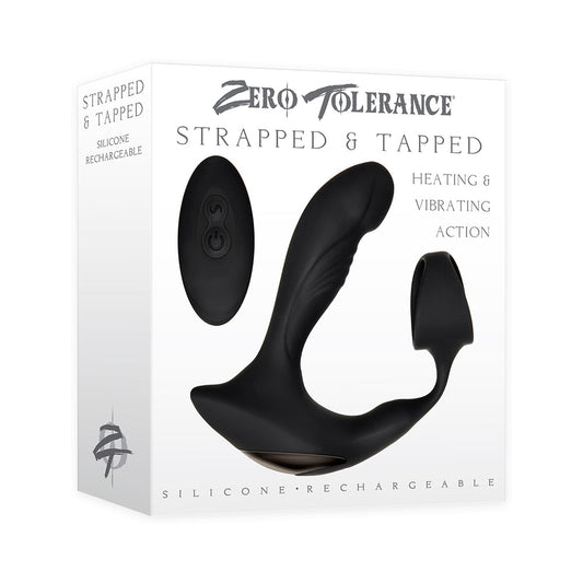 Zero Tolerance Strapped & Tapped Heating, Vibrating Prostate Massager, C-Ring Black - Red Garter