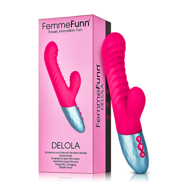 FemmeFunn Delola Rechargeable Silicone Dual Stimulation G-Spot Vibrator Pink - Red Garter