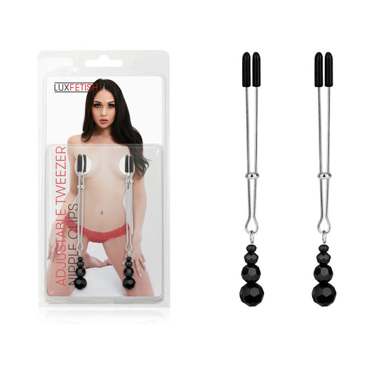 Lux Fetish Adjustable Tweezer Nipple Clips - Red Garter