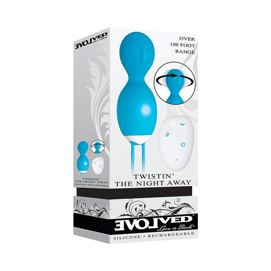 Evolved Twistin'' The Night Away Rechargeable Remote-Controlled Rotating Silicone Egg Vibrator Teal - Red Garter