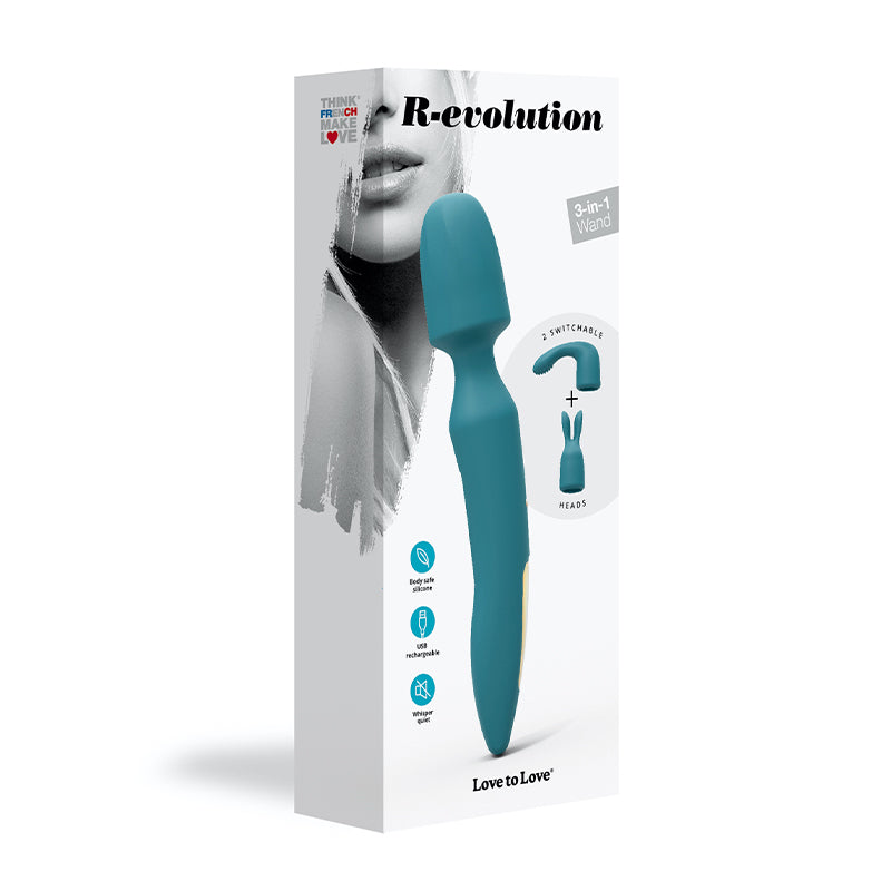 Love to Love R-evolution Rechargeable 3-in-1 Wand Vibrator Blue - Red Garter