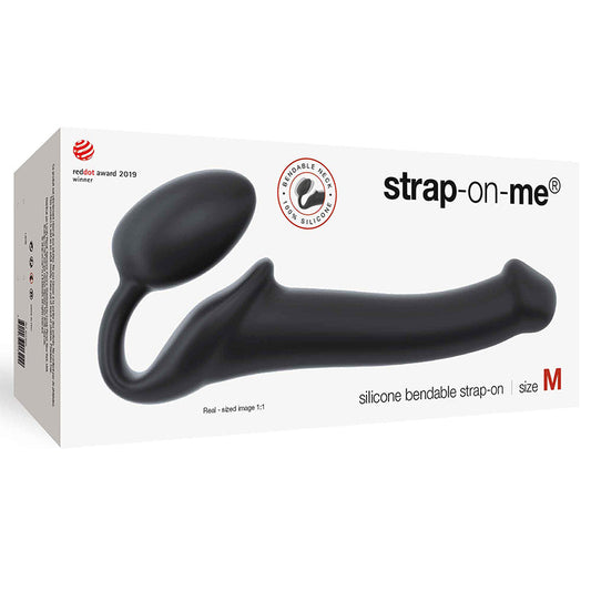 Strap-On-Me Semi-Realistic Bendable Silicone Strap-On Black M - Red Garter