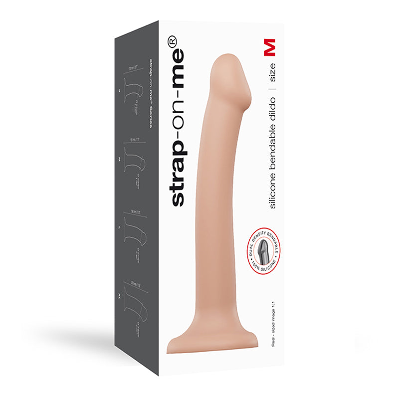 Strap-On-Me Bendable Dual-Density Silicone Suction Cup Dildo Vanilla M - Red Garter