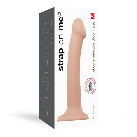 Strap-On-Me Bendable Dual-Density Silicone Suction Cup Dildo Vanilla M - Red Garter
