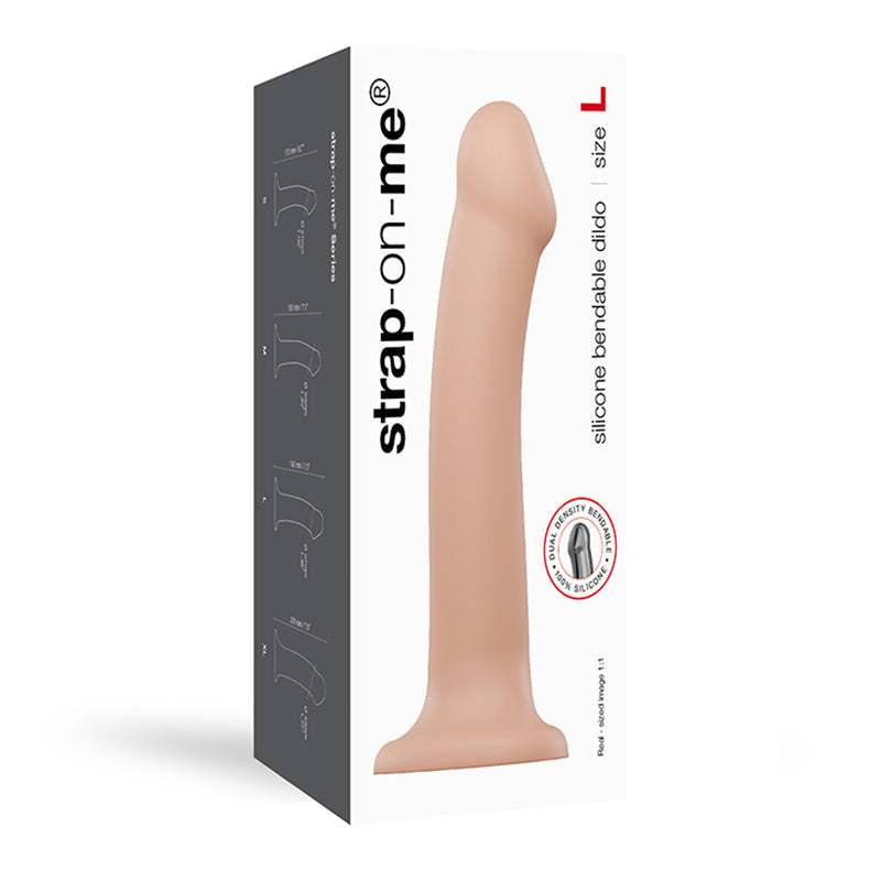 Strap-On-Me Bendable Dual-Density Silicone Suction Cup Dildo Vanilla L - Red Garter