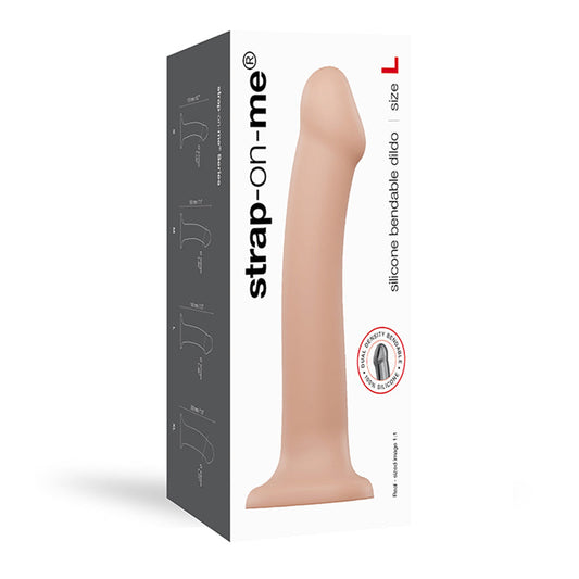 Strap-On-Me Bendable Dual-Density Silicone Suction Cup Dildo Vanilla L - Red Garter