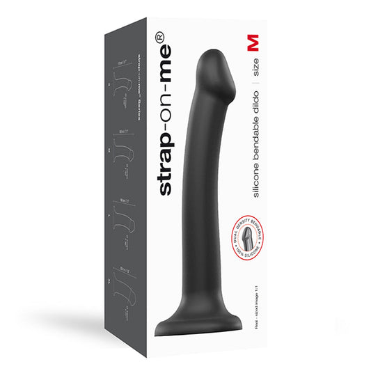 Strap-On-Me Bendable Dual-Density Silicone Suction Cup Dildo Black M - Red Garter