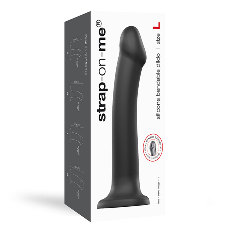 Strap-On-Me Bendable Dual-Density Silicone Dildo Black L - Red Garter