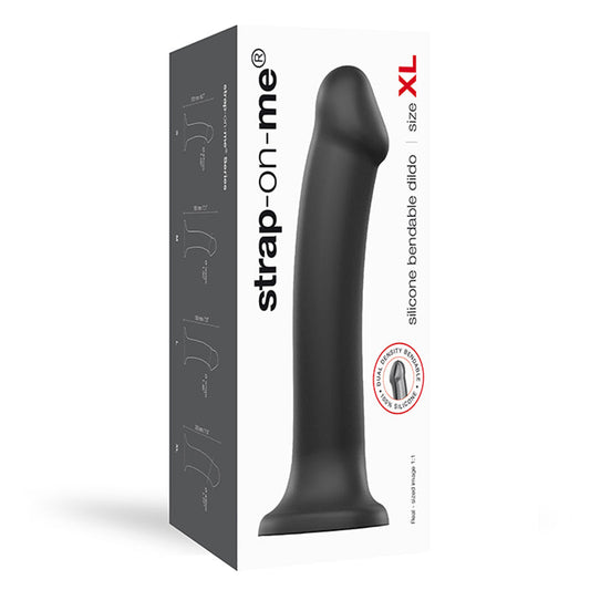 Strap-On-Me Bendable Dual-Density Silicone Suction Cup Dildo Black XL - Red Garter