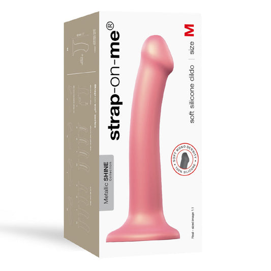 Strap-On-Me Metallic Shine Collection Soft Single-Density Silicone Dildo Vieux Rose M - Red Garter