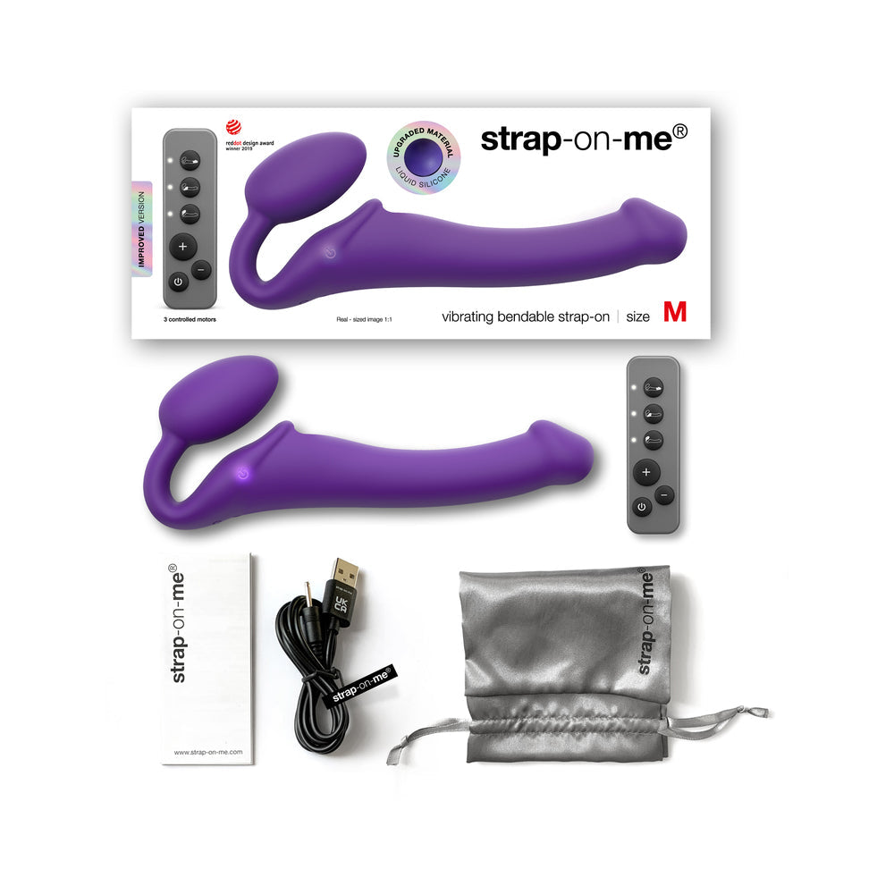 Strap-On-Me Rechargeable Remote-Controlled Silicone Vibrating Bendable Strap-On Purple M - Red Garter