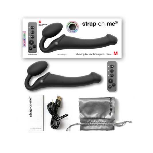 Strap-On-Me Rechargeable Remote-Controlled Silicone Vibrating Bendable Strap-On Black M - Red Garter