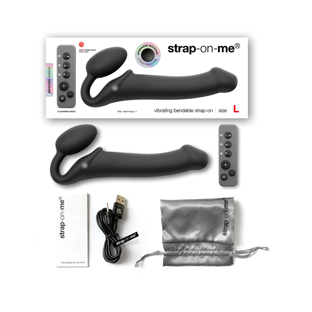 Strap-On-Me Rechargeable Remote-Controlled Silicone Vibrating Bendable Strap-On Black L - Red Garter