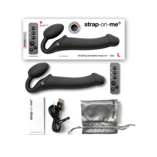 Strap-On-Me Rechargeable Remote-Controlled Silicone Vibrating Bendable Strap-On Black L - Red Garter