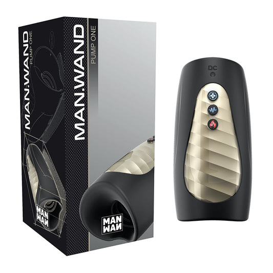 Man.Wand Pump One Rechargeable Multi-Function Masturbator Black - Red Garter