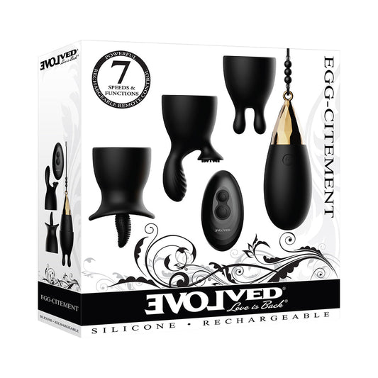 Evolved Egg-Citement 5-Piece Rechargeable Remote-Controlled Vibrator and Accessory Set Black - Red Garter