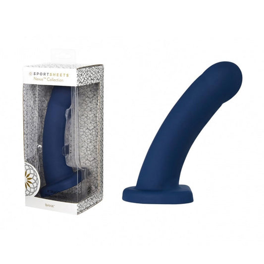 Sportsheets Nexus Collection Banx 8 in. Silicone Hollow Dildo Navy - Red Garter