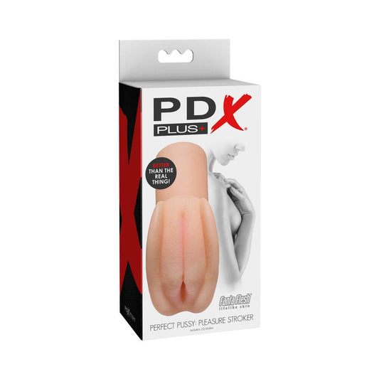 PDX Plus Perfect Pussy Pleasure Stroker Beige - Red Garter