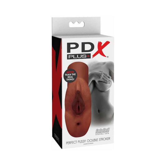 PDX Plus Perfect Pussy Double Stroker Brown - Red Garter