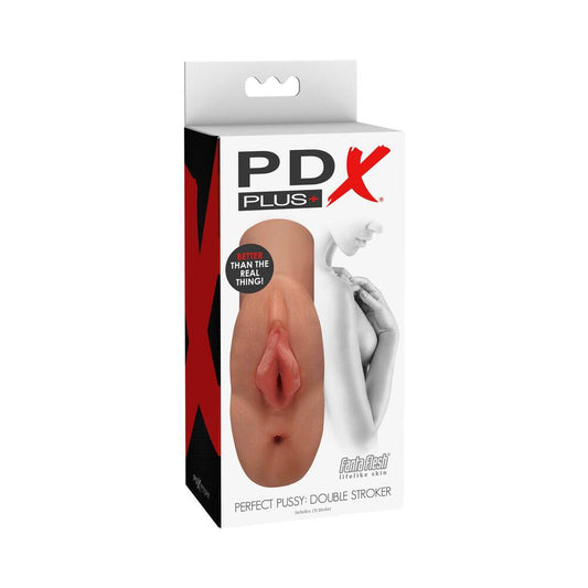 PDX Plus Perfect Pussy Double Stroker Tan - Red Garter