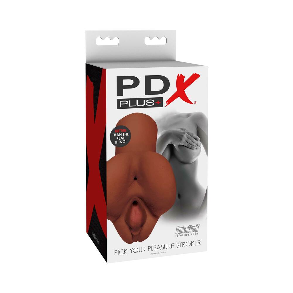 PDX Plus Pick Your Pleasure Dual Entry Stroker Brown - Red Garter
