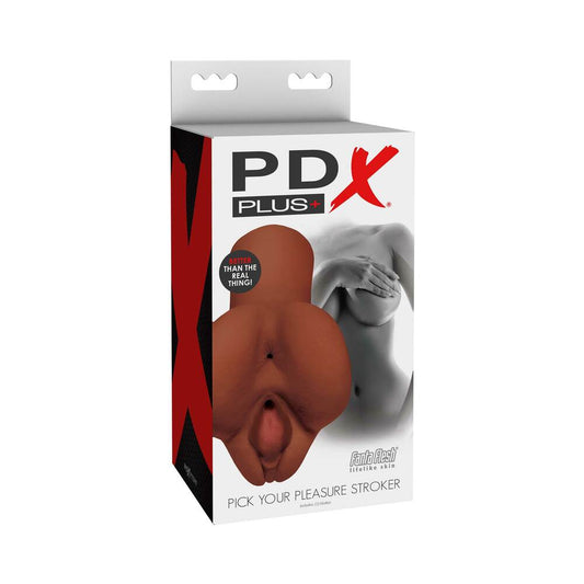 PDX Plus Pick Your Pleasure Dual Entry Stroker Brown - Red Garter